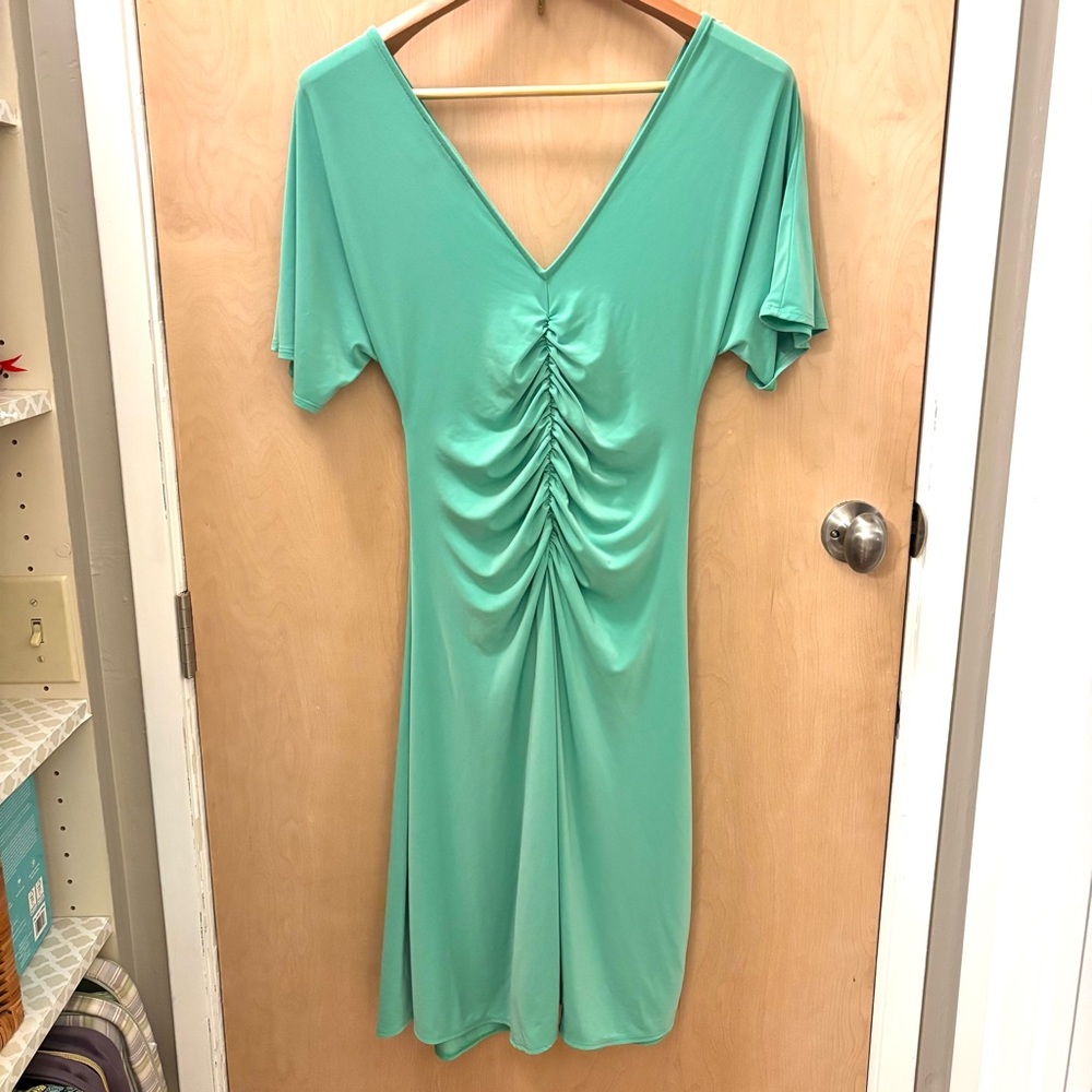 White House Black Market Green Midi Sun Dress Midi Size Medium Romantic Bodycon - Picture 7 of 9